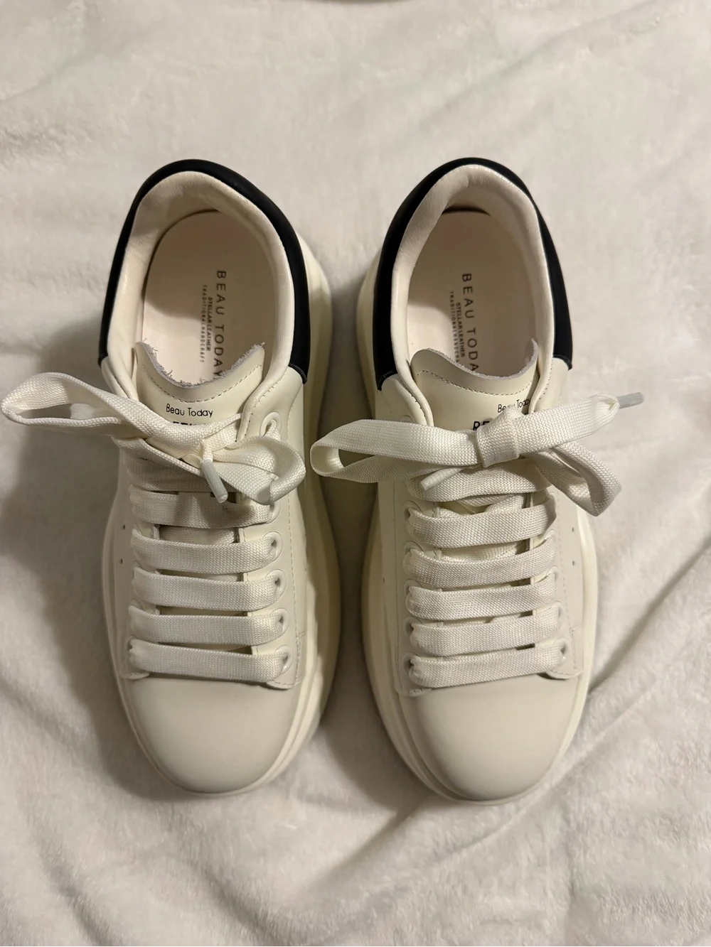 Beau Today White Platform Sneakers with Black Heel Collar - Women's Lace-Up-8